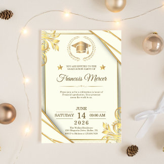 Wit en Goud Elegant Afstudeerfeest Kaart