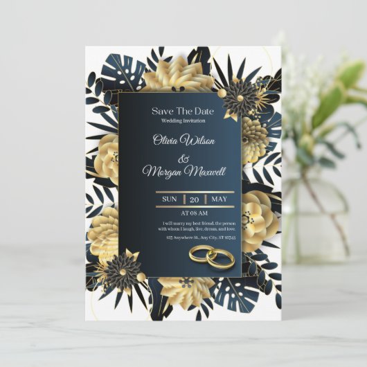 Wit en goud elegante bruiloft kaart (Staand voorkant)