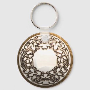 Wit en goud filigree glas naaiknop sleutelhanger