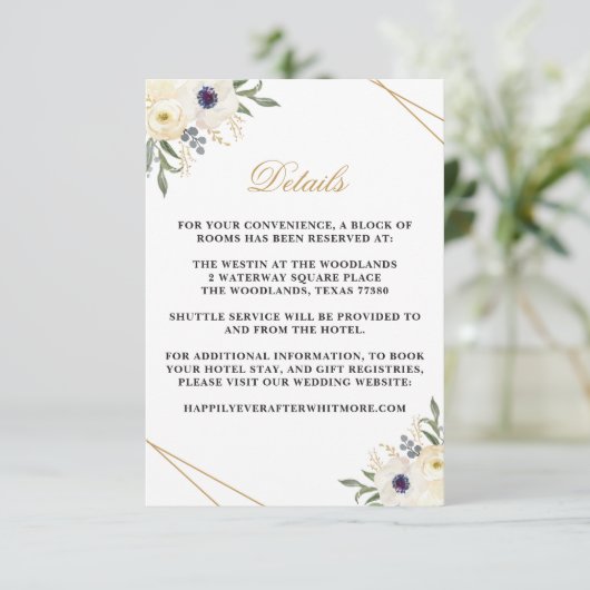 Wit en Goud Geometrische Bloemen Detail Kaart (Staand voorkant)