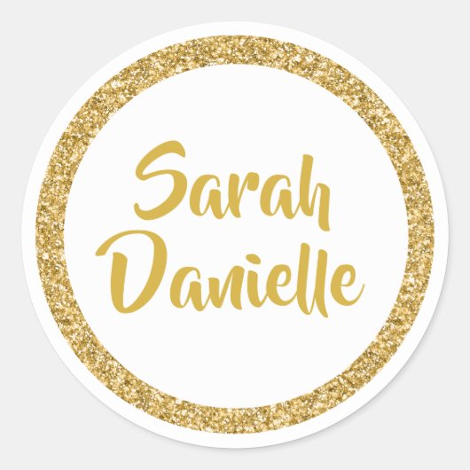 Wit en Goud Glitter Favor Sticker (Voorkant)