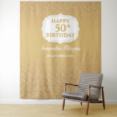 Wit en goud glitter ombre verjaardag achtergrond wandkleed (In situ)