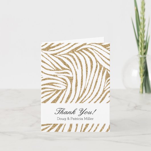 Wit en Goud Glitter Zebra Print Dank u Bedankkaart (Voorkant)