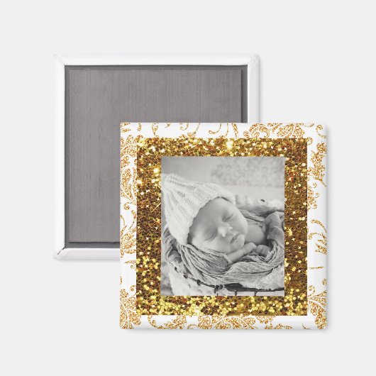 Wit en Goud Glittery Baby Fotomagneet Magneet (Voorkant / Achterkant)