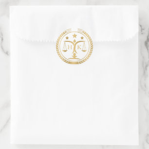 Wit en Goud Justitie Logo Monogram Ronde Sticker