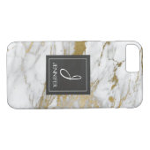Wit en Goud Marmer Elegant Monogram Case-Mate iPhone Case (Achterkant (Horizontaal))