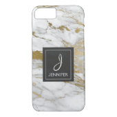 Wit en Goud Marmer Elegant Monogram Case-Mate iPhone Case (Achterkant)