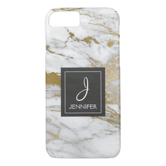 Wit en Goud Marmer Elegant Monogram Case-Mate iPhone Case (Achterkant)