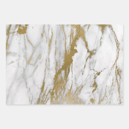 Wit en Goud Marmer Look Inpakpapier Vel (Voorkant)