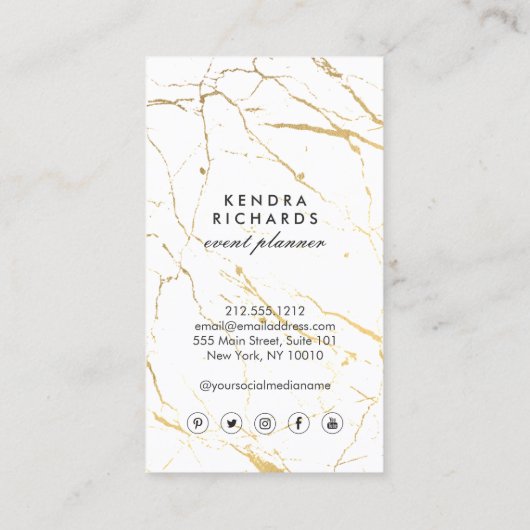 Wit en Goud Marmeren Patroon Designer Visitekaartje (Achterkant)