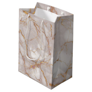 Wit en Goud Marmeren Textuur Gift Bag Medium Cadeauzakje