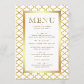Wit en Goud Marokkaanse Quatrefoil Bruiloft Menu (Voorkant)
