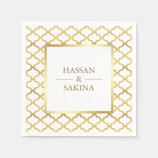 Wit en Goud Marokkaanse Quatrefoil Bruiloft Servet (Voorkant)