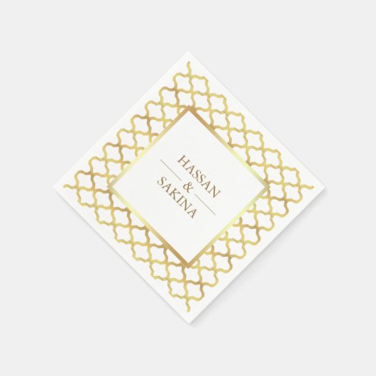 Wit en Goud Marokkaanse Quatrefoil Bruiloft Servet (Hoek)