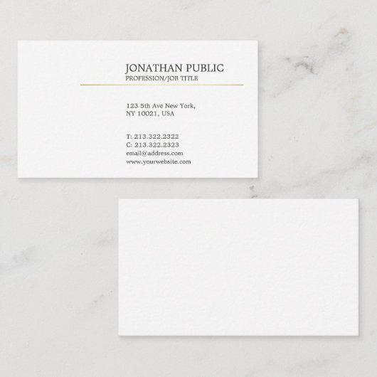 Wit en Goud Modern Elegant Plain Slank Visitekaartje (Voorkant / Achterkant)