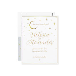 Wit en Goud Modern Minimal Celestial Save Date Briefkaart