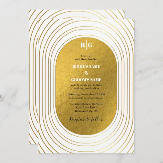 Wit en goud Modern minimalistische wapenweddenscha Kaart (Voorkant / Achterkant)