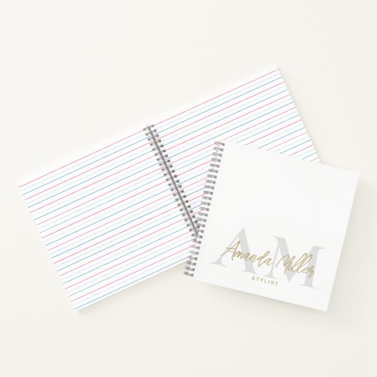 Wit en Goud Moderne Douanemonogram Minimalist Notitieboek (Binnen)