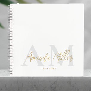 Wit en Goud Moderne Douanemonogram Minimalist Notitieboek