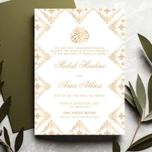 Wit en Goud Motief Islamitische Moslim Bruiloft Kaart