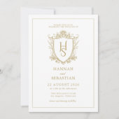 Wit en Goud Oud Geld Crest Wedding Kaart (Voorkant)