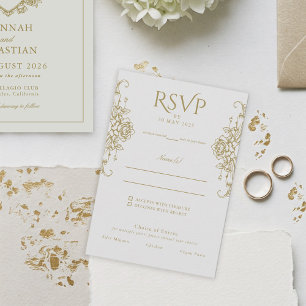 Wit en Goud Oude Rijke Vintage Wapen Huwelijk RSVP Kaartje