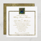 Wit en Goud Peacock Feather Bruiloft Uitnodiging (Voorkant / Achterkant)