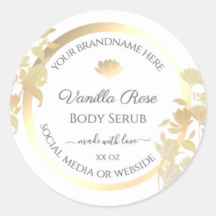 Wit en Goud Product Verpakkingsetiketten Bloemen Ronde Sticker