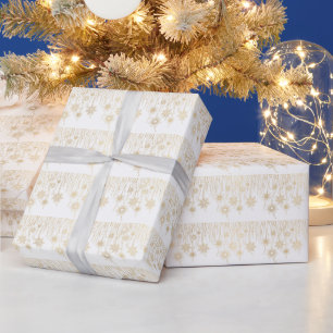 Wit en Goud Sneeuwvlokken Glitter Kerstmis Cadeaupapier