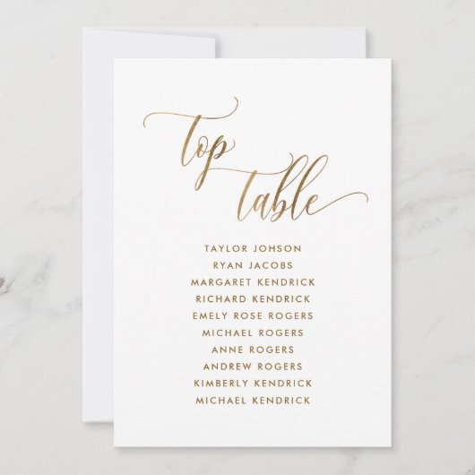 Wit en Goud, Top Tafel Zitplan Kaart (Voorkant)