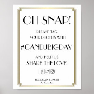 Wit en gouden Art Deco Gatsby Hashtag bord 8x10 Poster