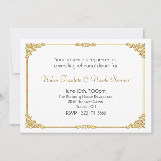Wit en gouden bruiloft repetitie kaart (Voorkant)