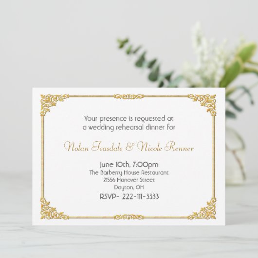 Wit en gouden bruiloft repetitie kaart (Staand voorkant)