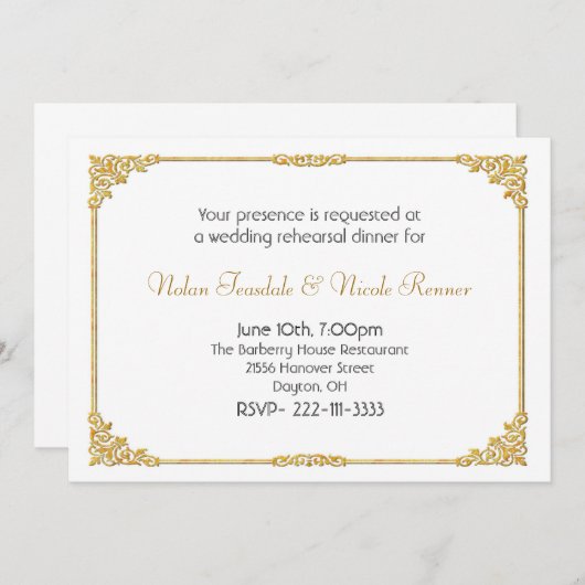 Wit en gouden bruiloft repetitie kaart (Voorkant / Achterkant)