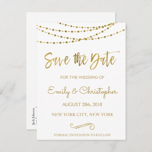 Wit en Gouden Folie sparen de Datum Aankondigingskaart (Voorkant / Achterkant)