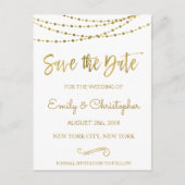 Wit en Gouden Folie sparen de Datum Aankondigingskaart (Voorkant)