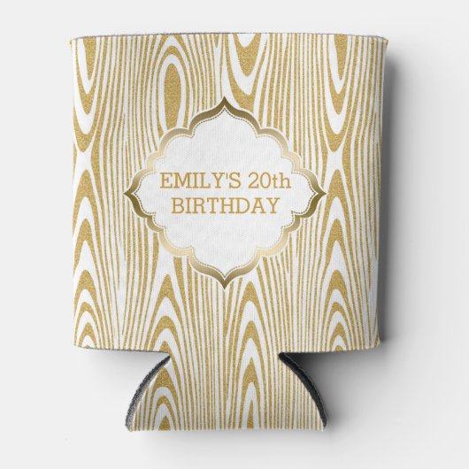 Wit en gouden Glitter Textuur Print Blikjeskoeler (Voorkant)