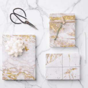Wit en gouden marmer inpakpapier vel