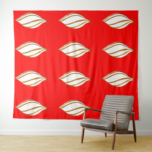 Wit en gouden ornament rode wandtapijt wandkleed (In Situ (horizontaal))