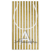 Wit en Goudfolie Gestreept Monogram & Initiaal Klein Cadeauzakje (Achterkant)