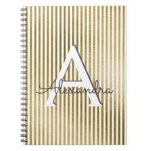 Wit en Goudfolie Gestreept Monogram & Initiaal Notitieboek