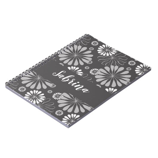 Wit en grijs bloemmotief notitieboek (Linkerzijde)