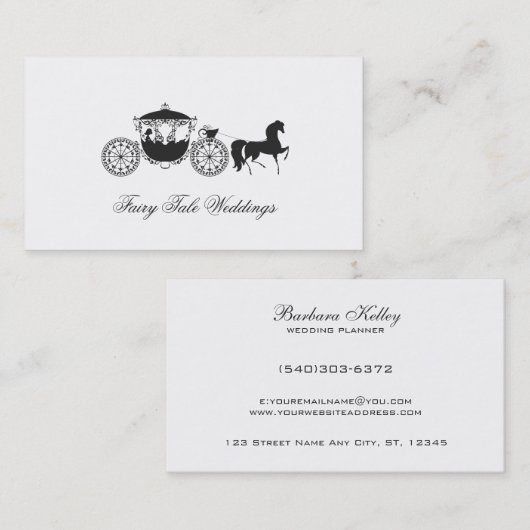 Wit en grijs bruiloft paard & koets visitekaartje (Voorkant / Achterkant)