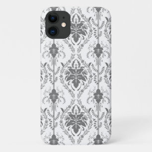 Wit en grijs Damask openwerkpatroon iPhone 11 Hoesje