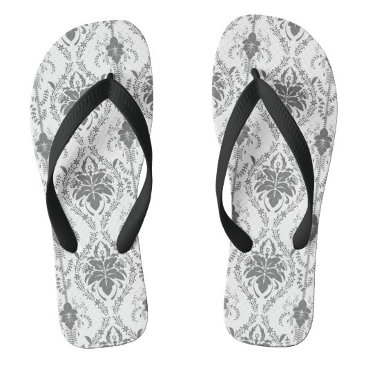 Wit en grijs Damask openwerkpatroon Teenslippers (Voetbed)