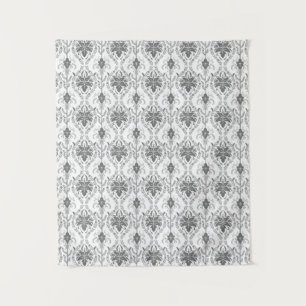 Wit en grijs Damask openwerkpatroon Wandkleed