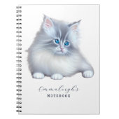 Wit en Grijs Fluffy Furry Kitten Notitieboek (Voorkant)