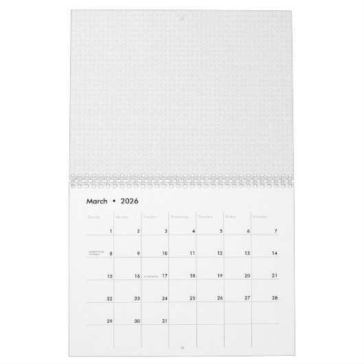 Wit en grijs geometrisch patroon met vergrendeling kalender (Mar 2026)