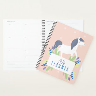 Wit en grijs paard bloemendesign 2020 Maandelijks Planner