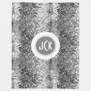 Wit en Grijs Retro Disco-Ball Glitter Monogram Fleece Deken